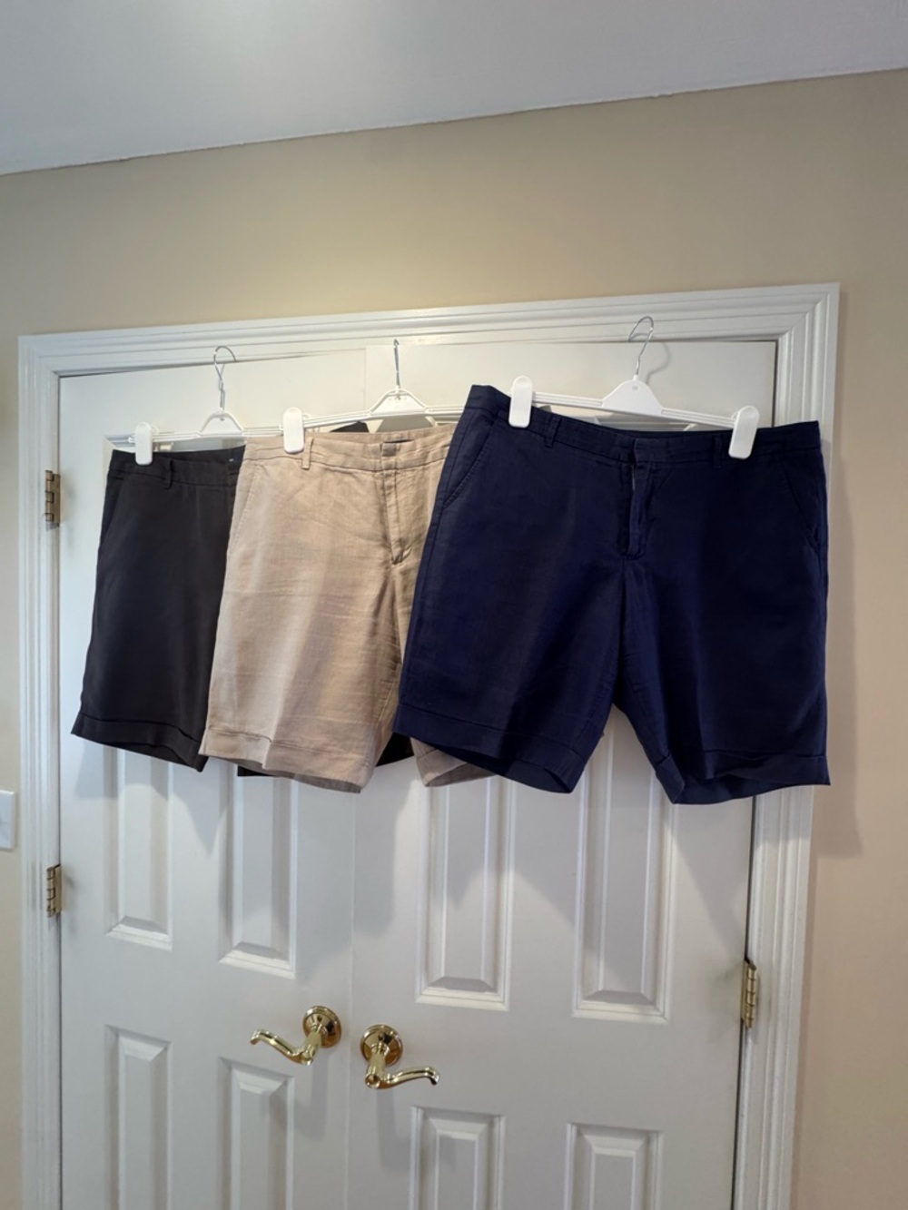 3 pairs of GAP Women's Flat Front Linen Shorts - Navy, Khaki, Brown